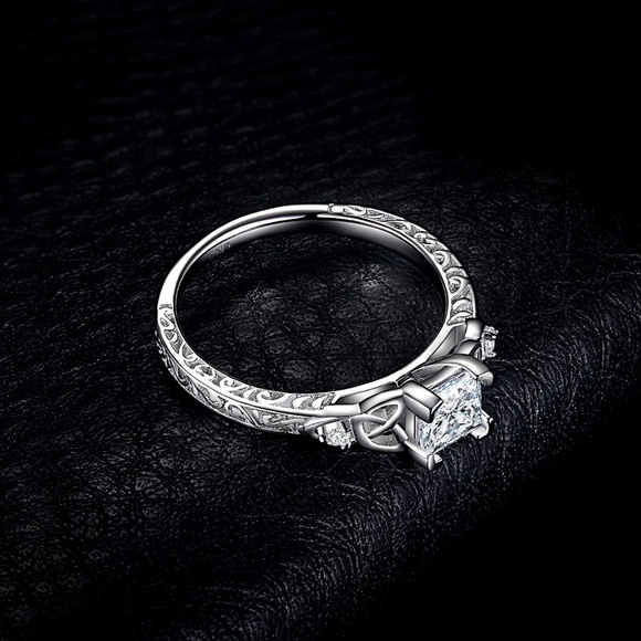 Vintage Celtic Knot Princess Cut Engagement Ring - Picture 2 of 5